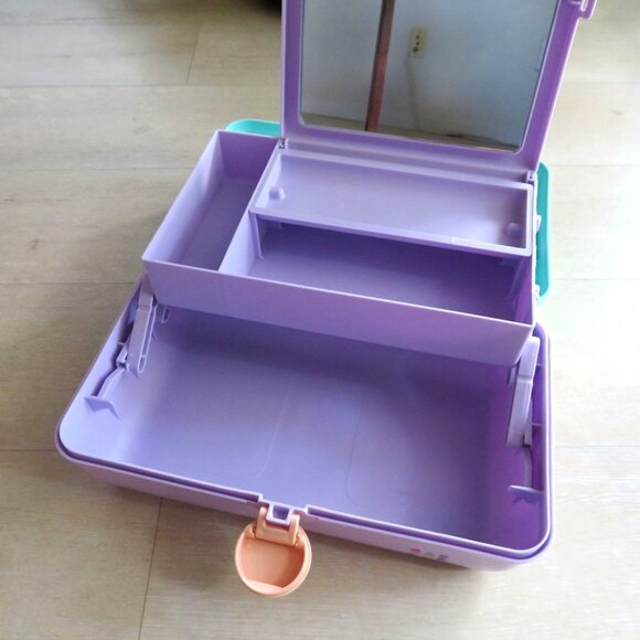 Vintage 90s Lavender/Teal Caboodles Makeup Jewelry Case 2 Tier Handle Mirror USA - Picture 6 of 10